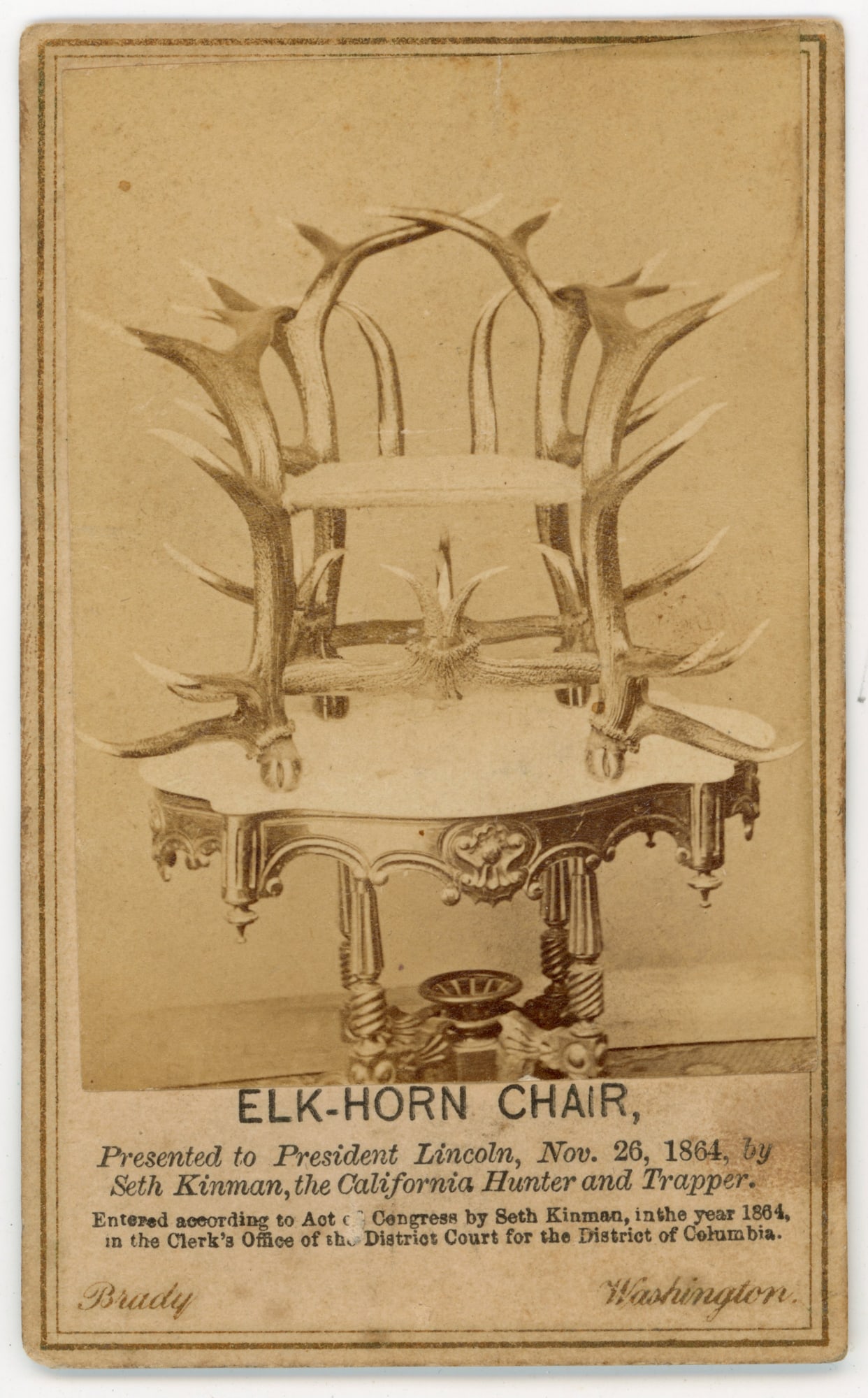 Seth Kinman's Elk-Horn Chair CDV by Mathew Brady (1 of 2)
