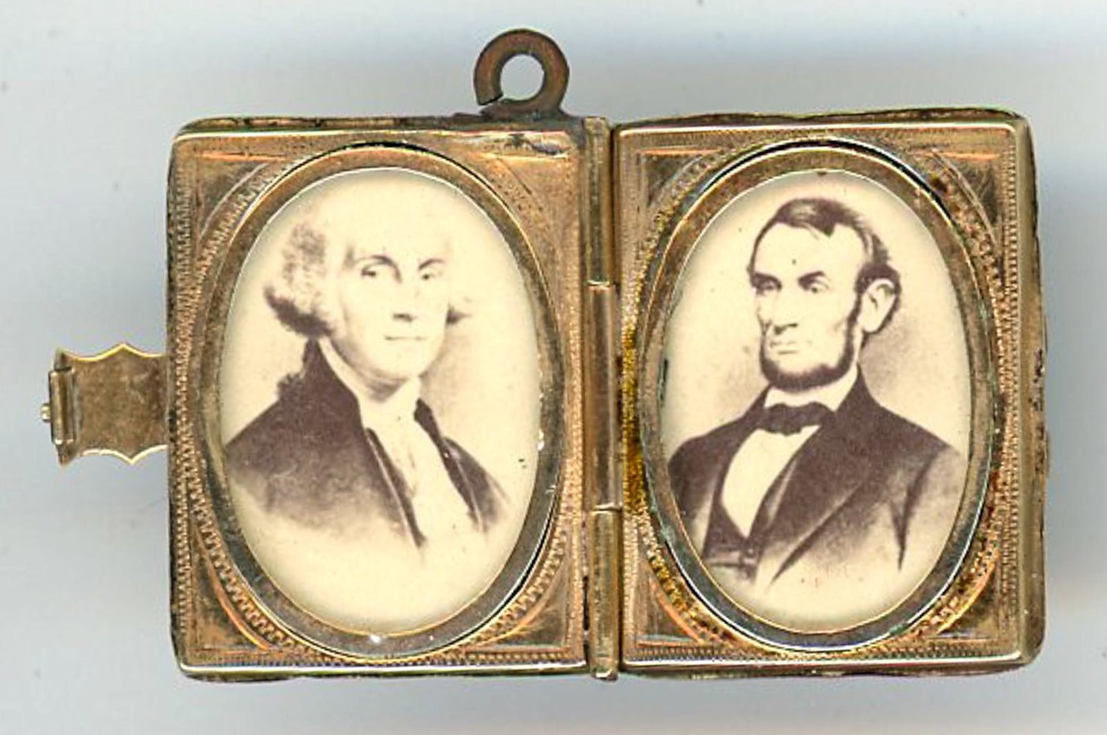 Book-Style Locket with Washington and Lincoln Albumen Portraits (1 of 3)