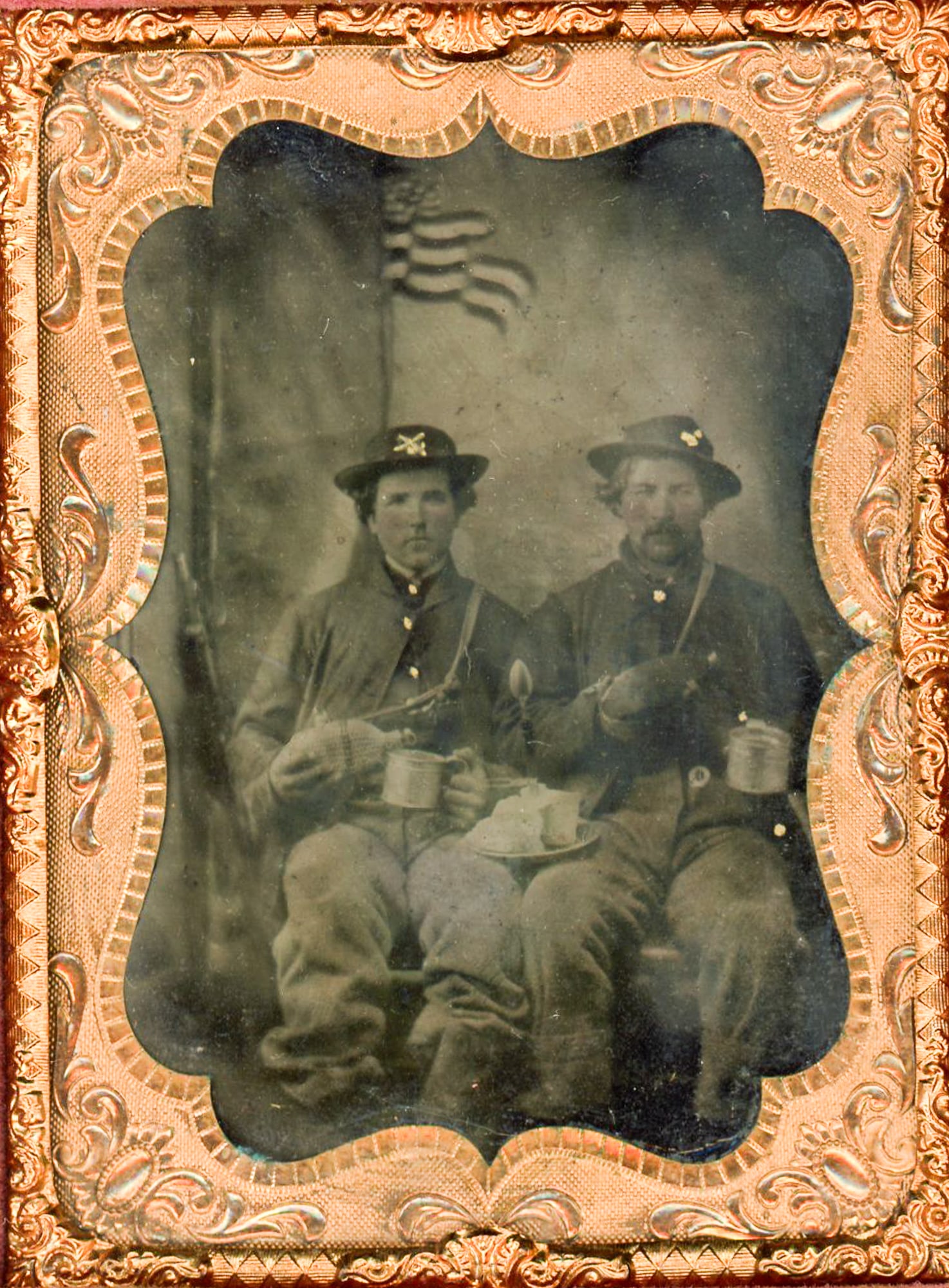 Cased Quarter Plate Tintype of Two Civil War Soldiers at Mess (1 of 3)