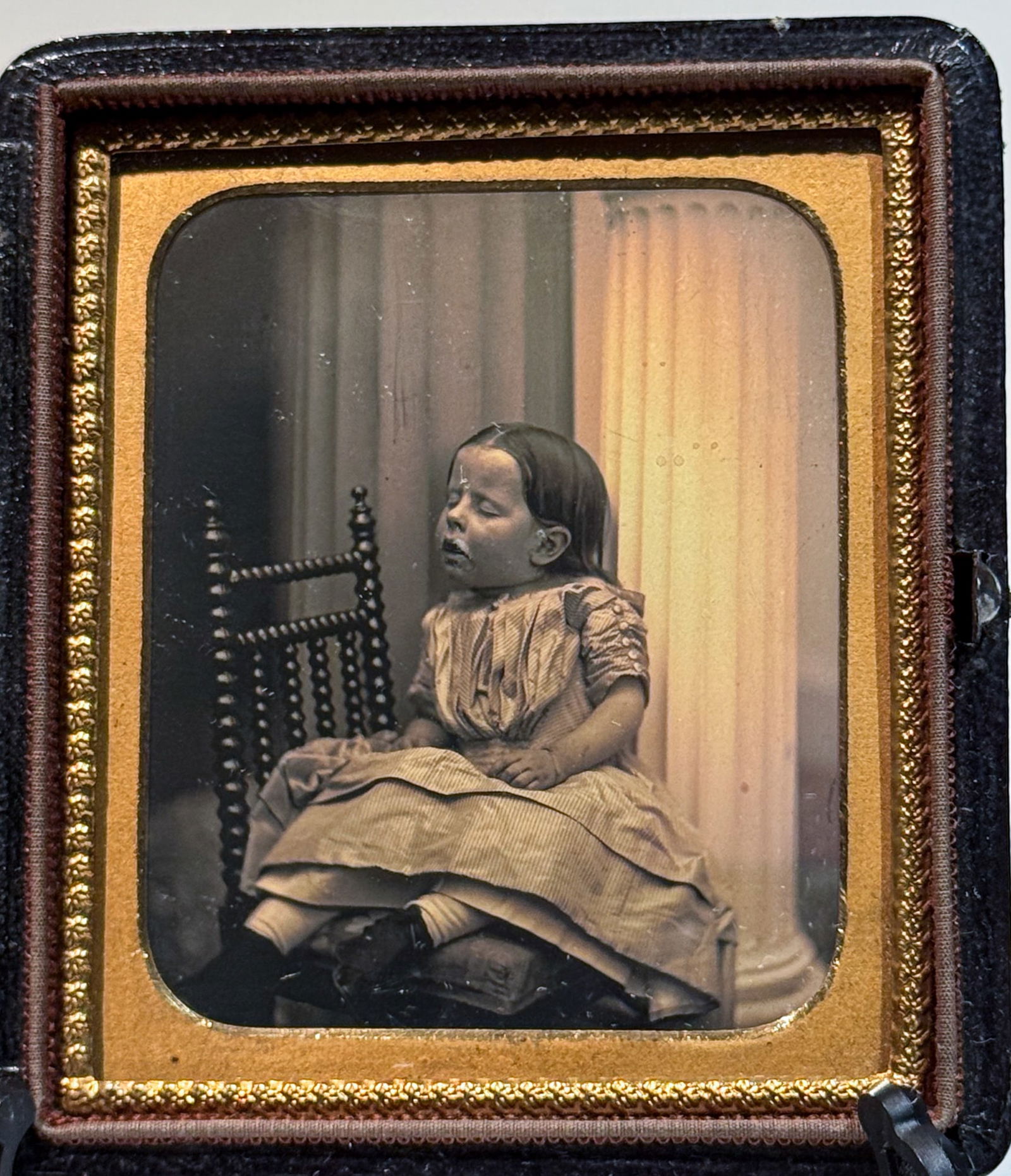 Daguerreotype of Marion Hawes Asleep Between Studio Columns (1 of 3)