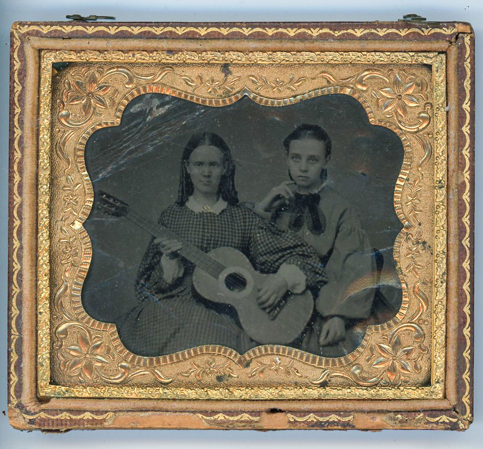 Tintype of Two Young Women with a Guitar (1 of 1)