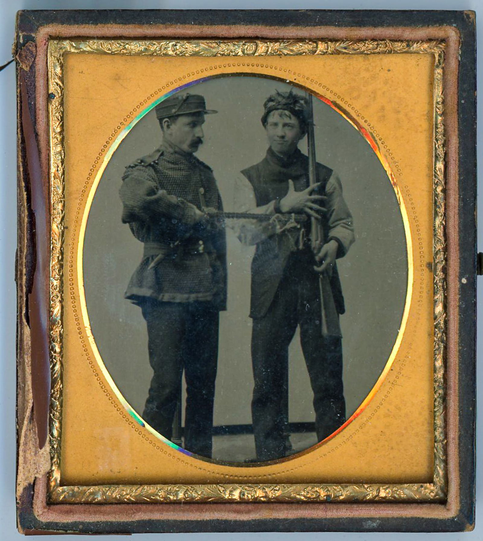 Tintype of Two Armed Men, One in Uniform with Knife (1 of 2)