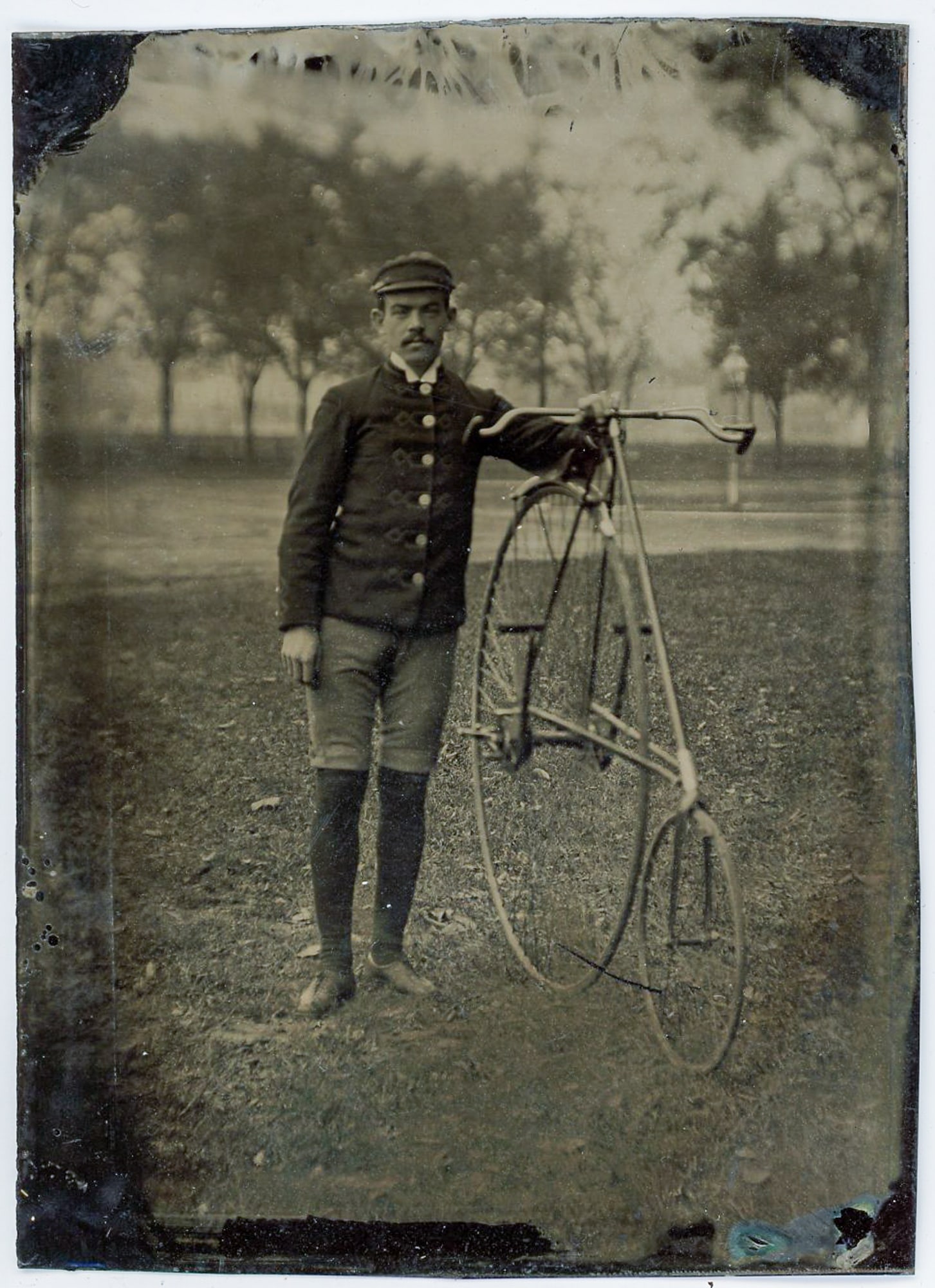 Tintype, Man with Rear-Driven American Star High-Wheel Bicycle (1 of 1)