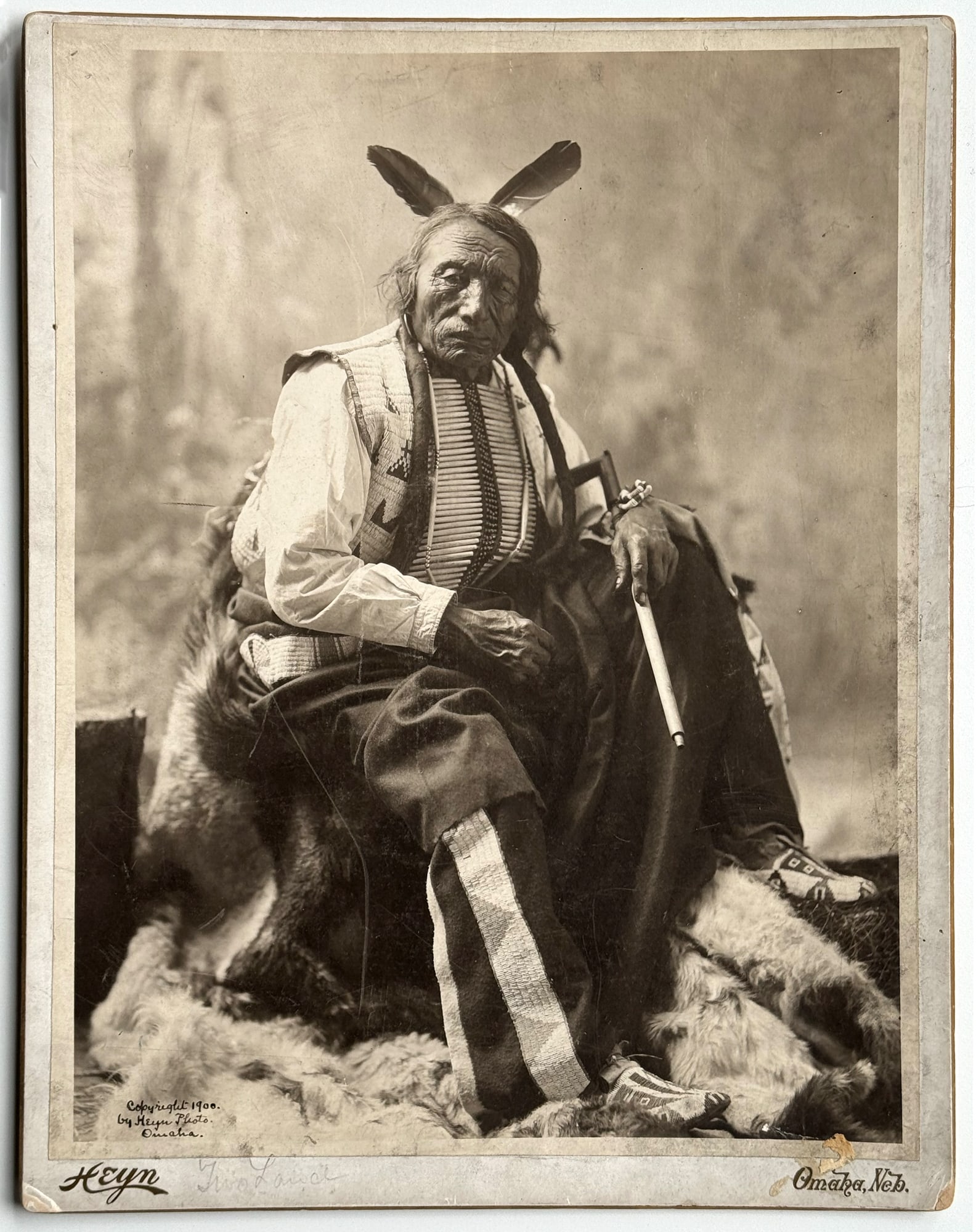 Mounted Studio Portrait of Two Lance, Native American by Heyn (1 of 2)