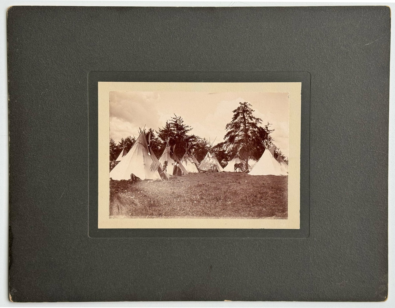 Mounted Albumen Photograph, Crow Camp with Teepees (1 of 3)
