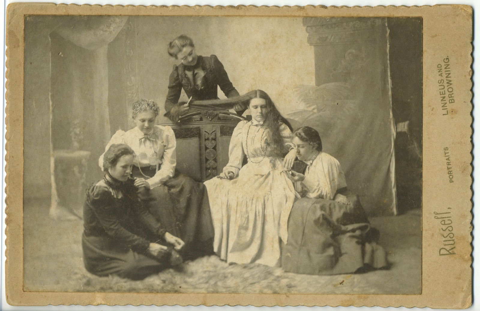 Cabinet Card of Five Women with Long Hair (1 of 1)