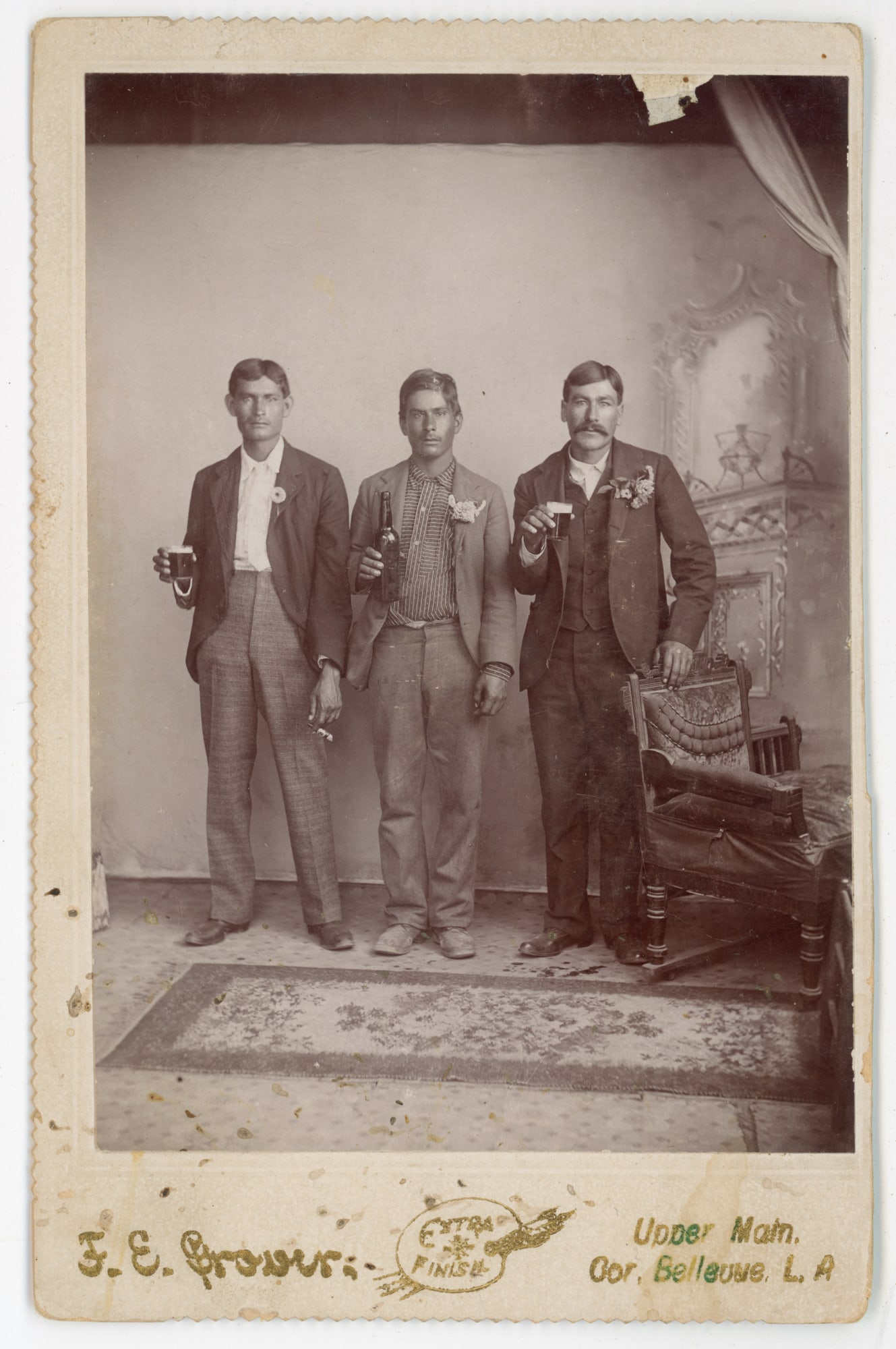 Three Men with Drinks, Cabinet Card Albumen Print, Los Angeles (1 of 2)