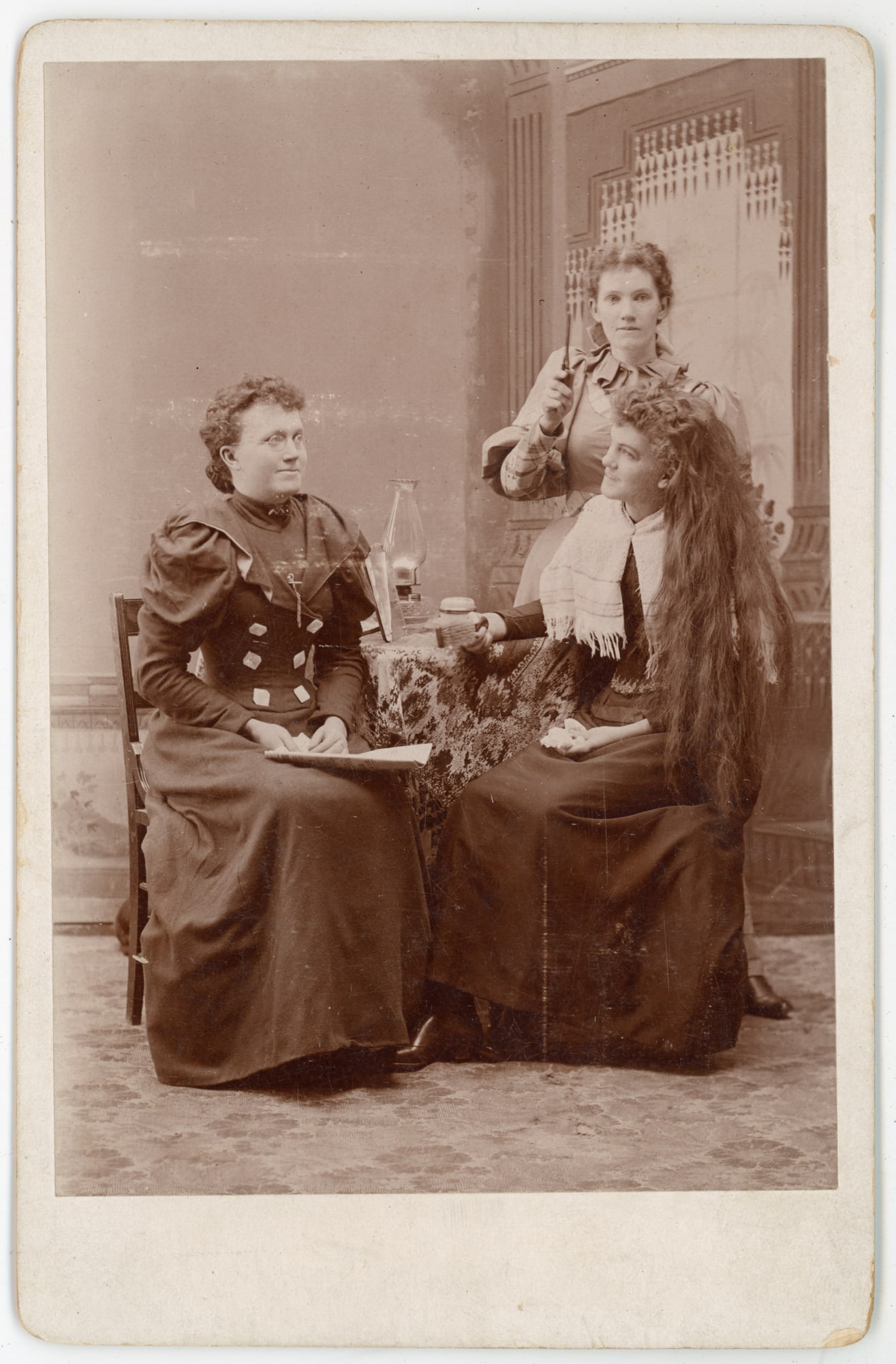 Women at Hairdressing Table, Albumen Cabinet Card (1 of 2)