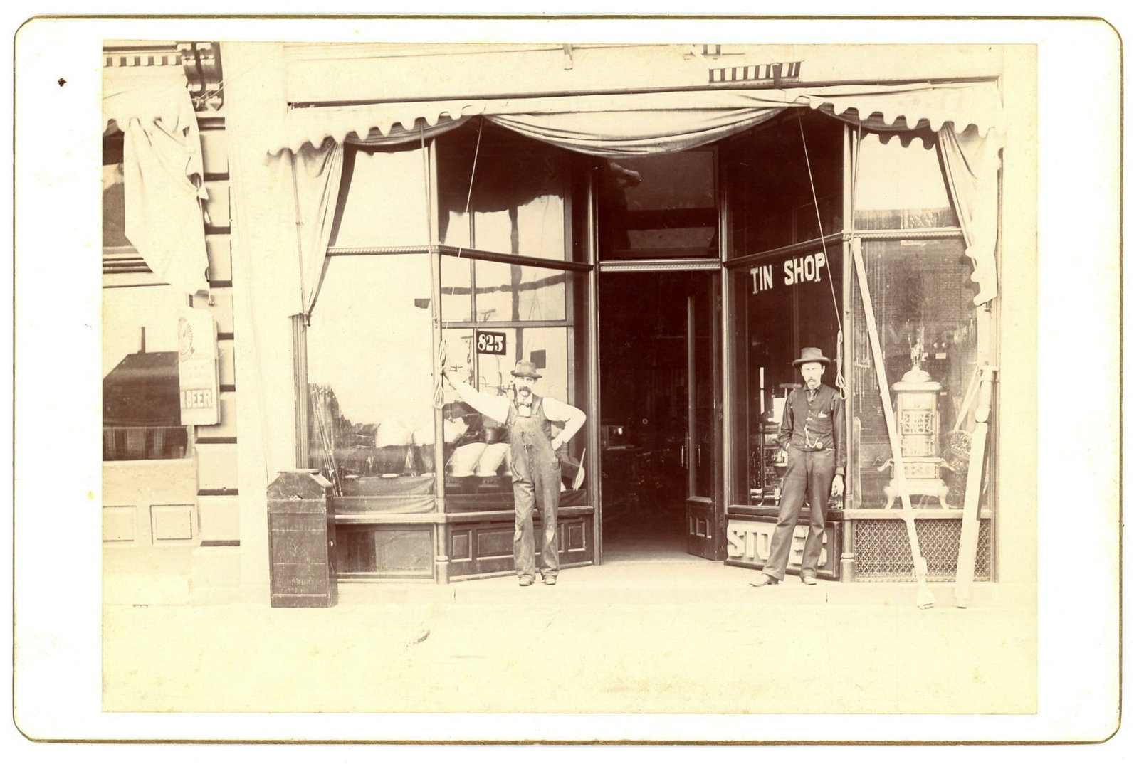 Cabinet Card, Tin Shop Storefront with Proprietors (1 of 2)