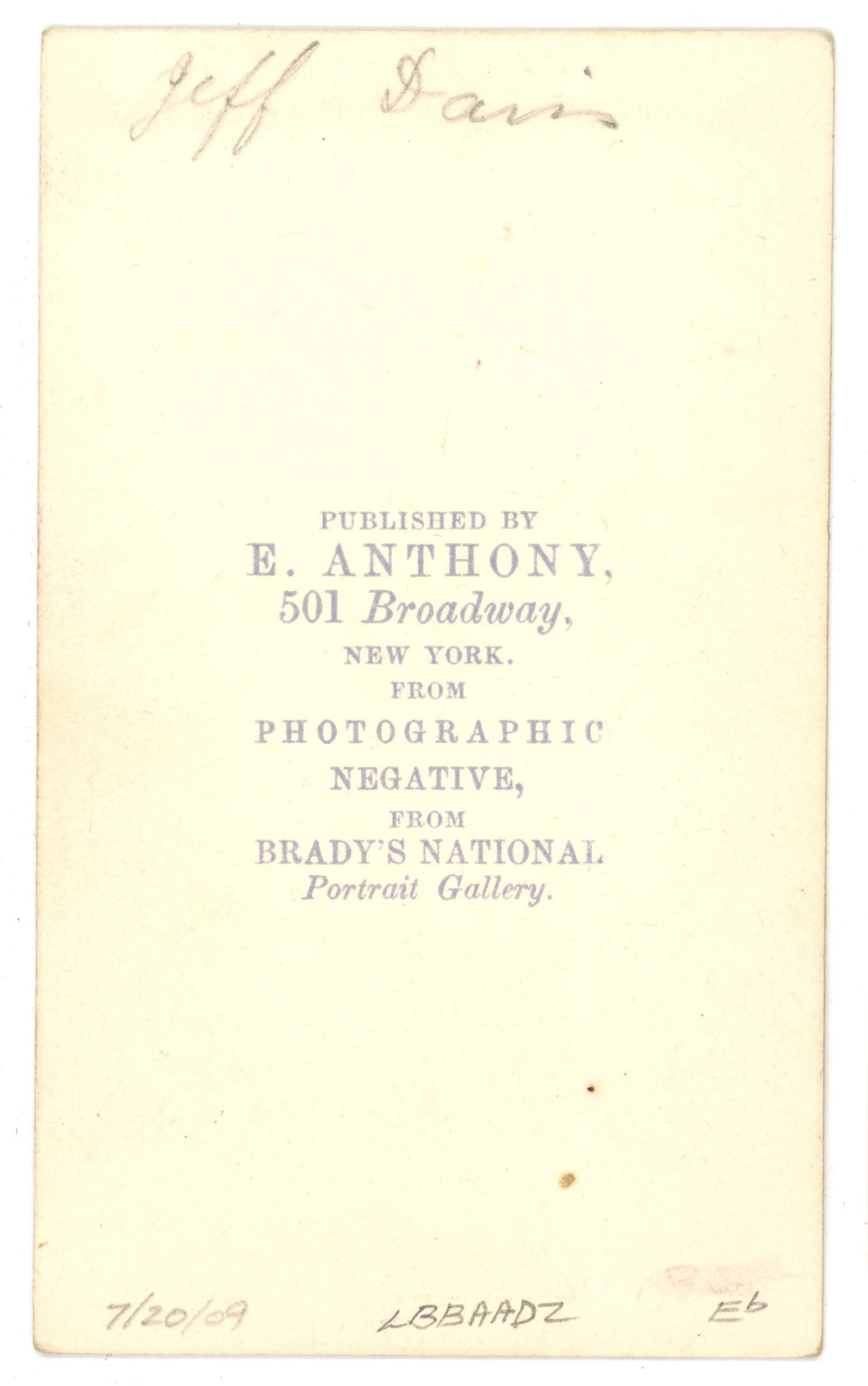 Jefferson Davis CDV Published by E. Anthony - 2