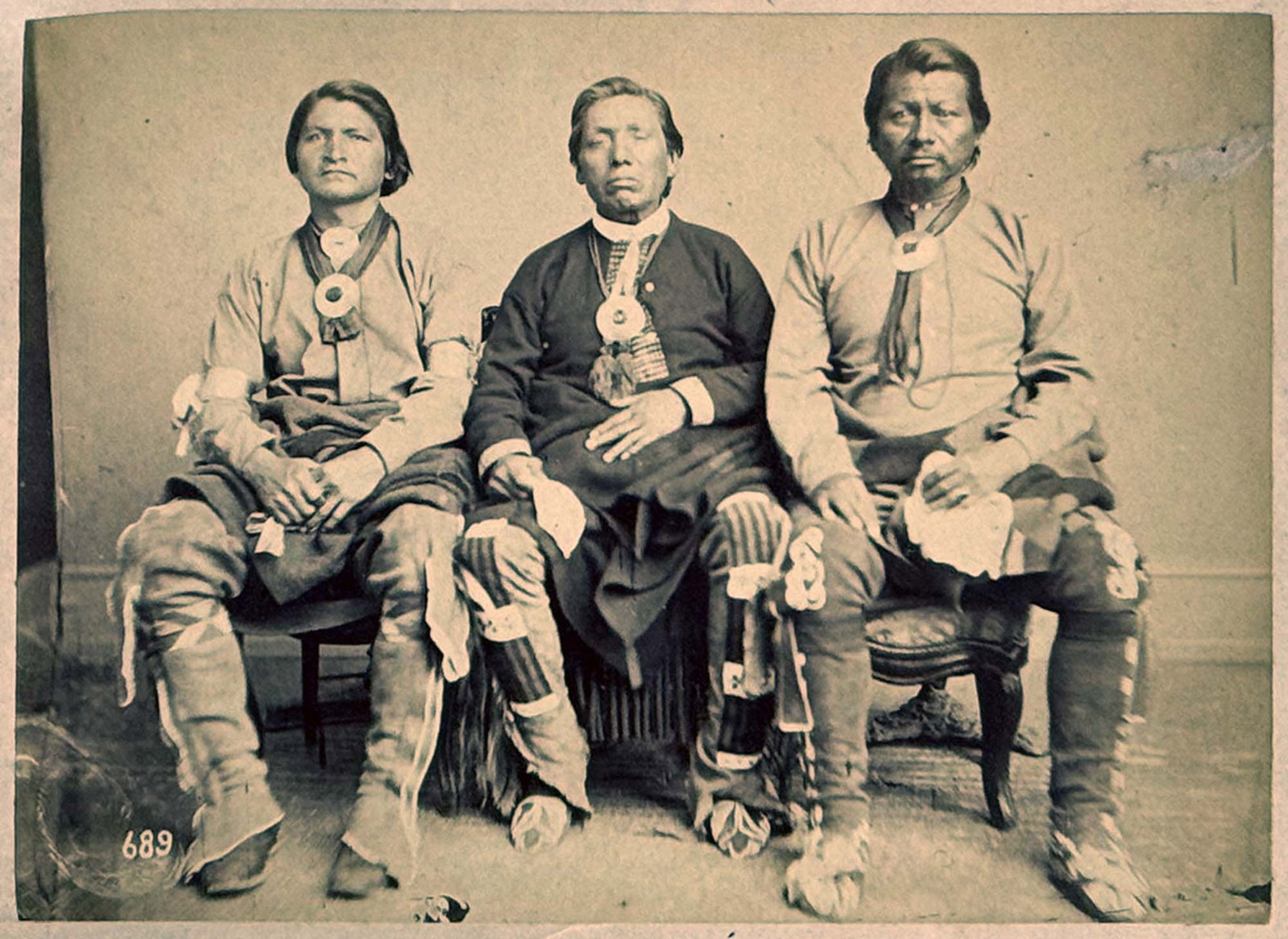 Mounted Photograph, Three Sac and Fox Chiefs, Sac-a-Pee, Mo-less, Wah-pal-e-cah (1 of 3)