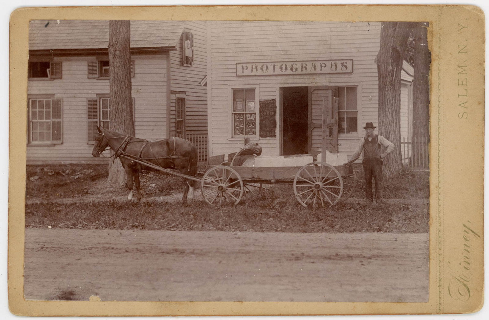 Cabinet Card, Photo Studio Exterior, Kinney, Salem NY (1 of 2)