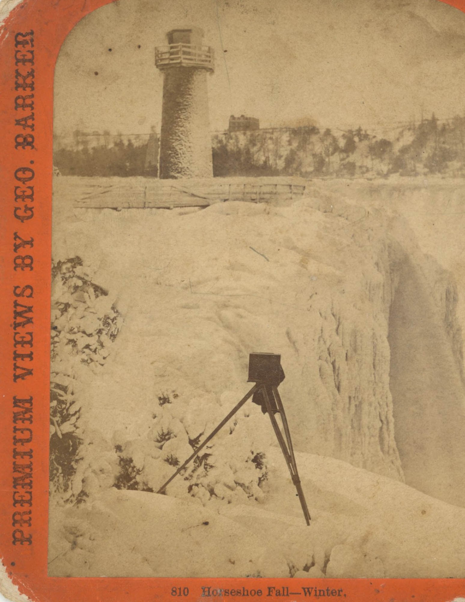 Stereoview Horseshoe Falls Winter with Camera on Tripod, Geo. Barker (1 of 3)