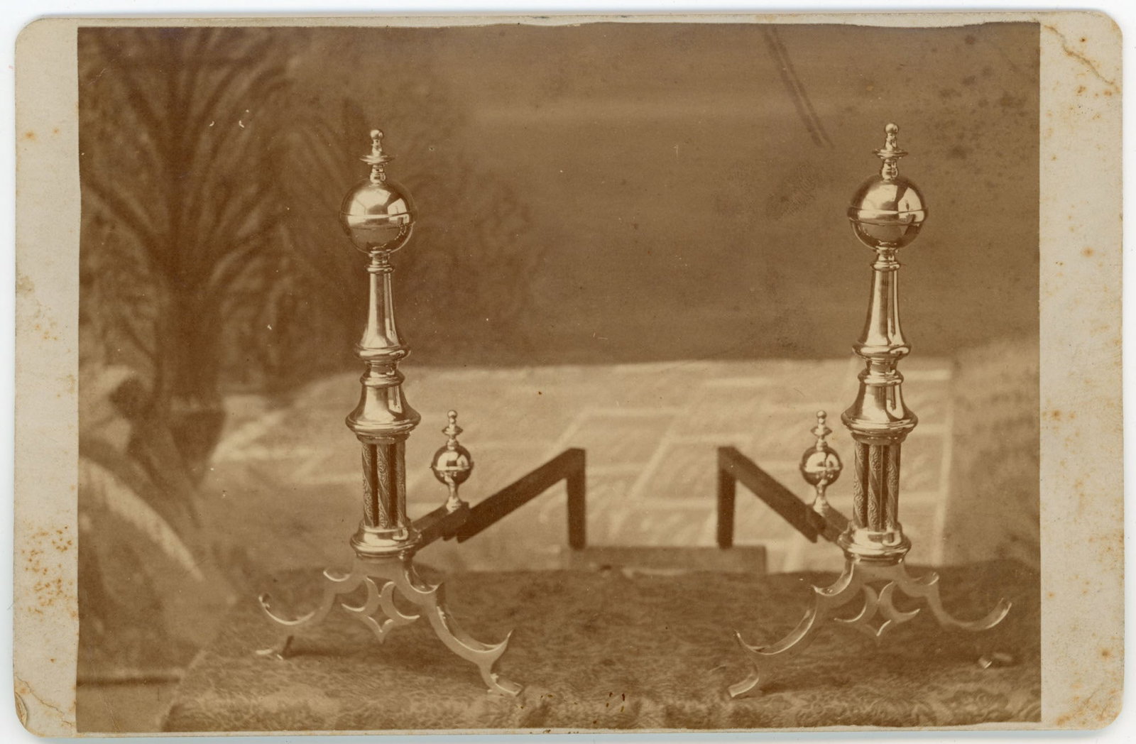 Cabinet Card Pair of Brass Andirons, Lewis Horning, Philadelphia (1 of 2)