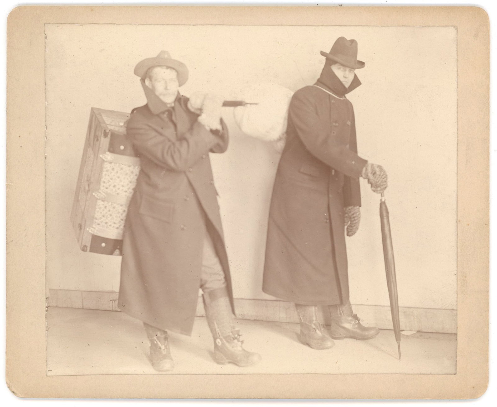 Cabinet Card, Two Men in Winter Travel Gear, Dated 1899 (1 of 2)