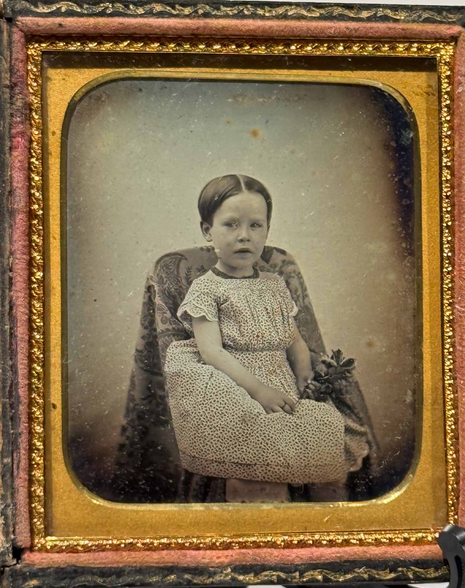 Clear Daguerreotype, Seated Young Girl with Flowers (1 of 4)