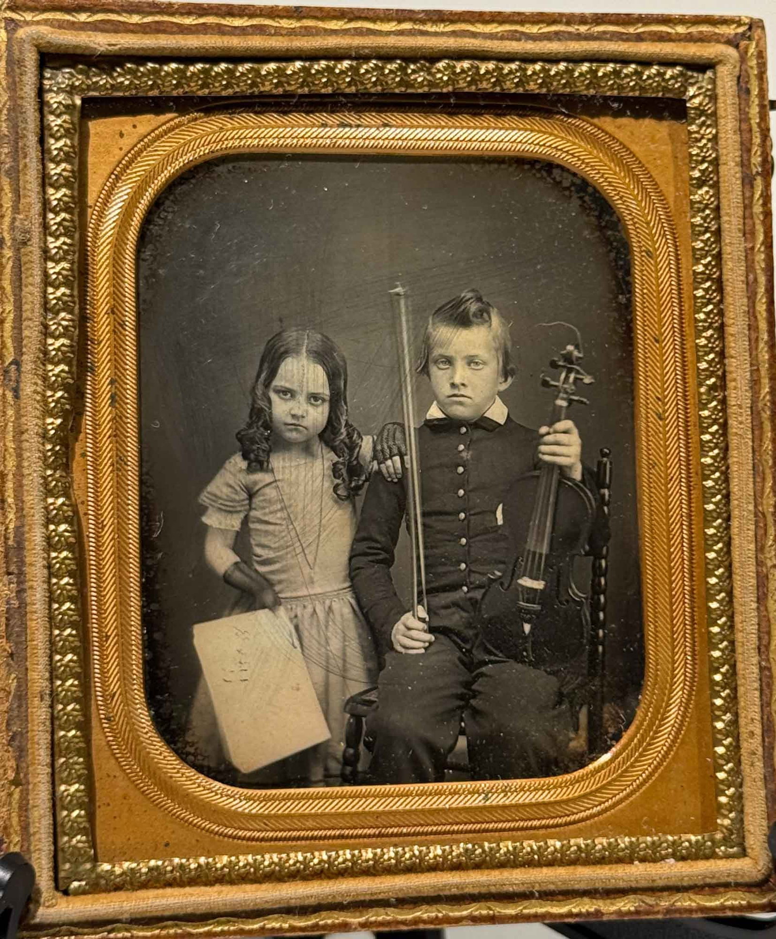 Daguerreotype, Two Children with Violin and Sheet Music (1 of 3)