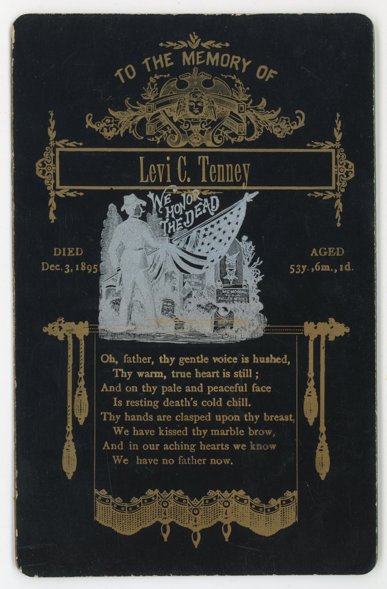 Memorial Mourning Card, Levi C. Tenney, 1895 (1 of 2)