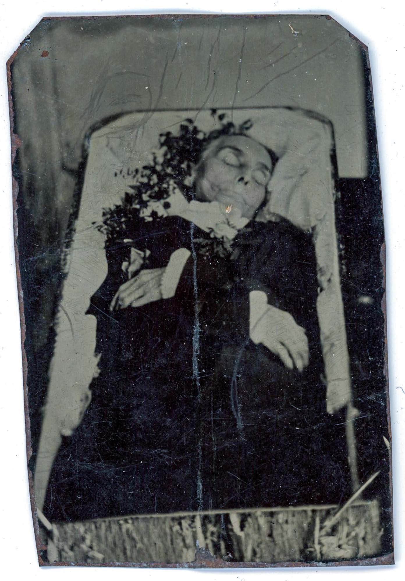 Tintype, Post-Mortem Portrait, Unidentified Woman in Coffin (1 of 1)