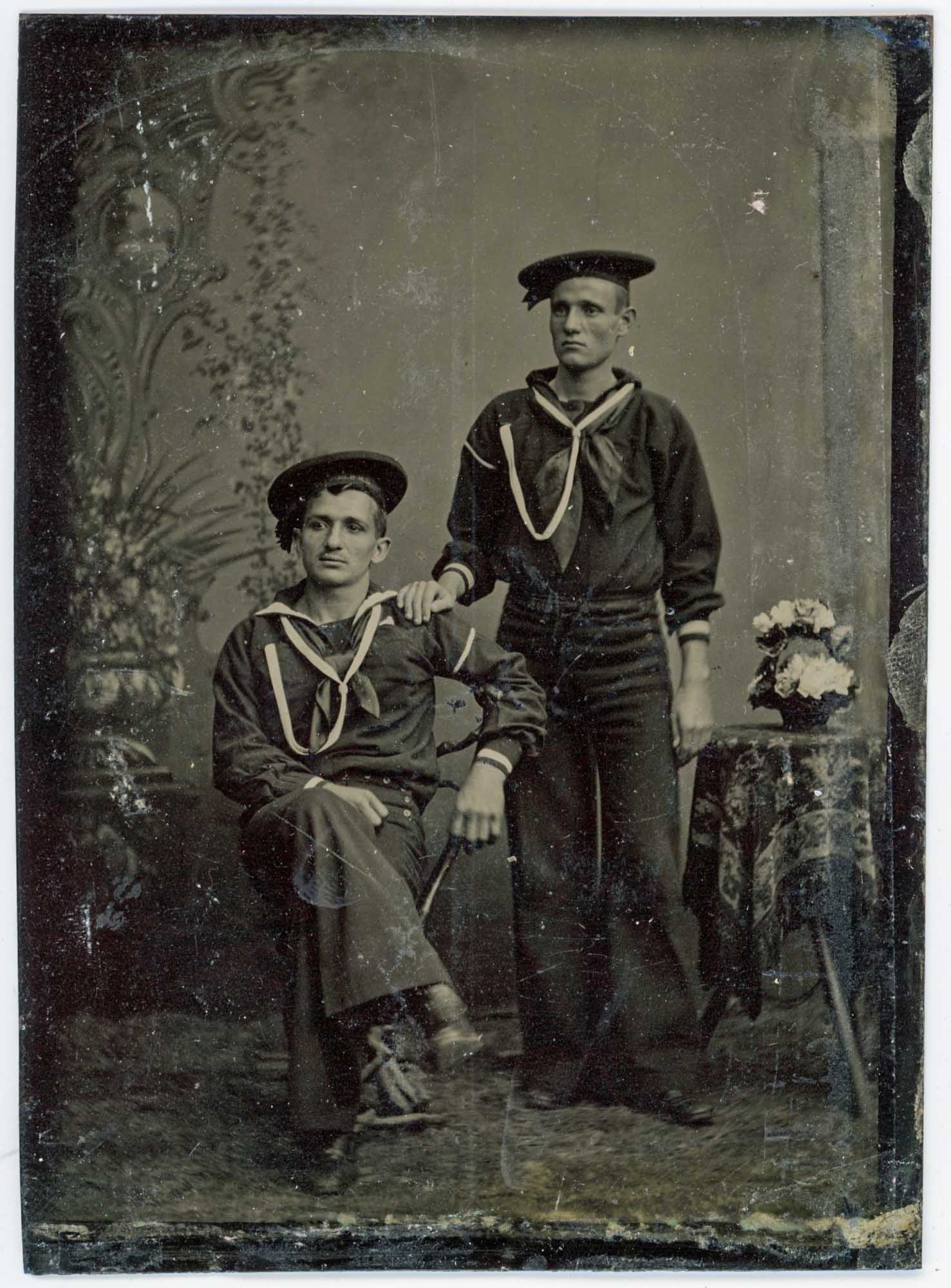 Two Unidentified Sailors, Half-Plate Tintype Portrait (1 of 1)