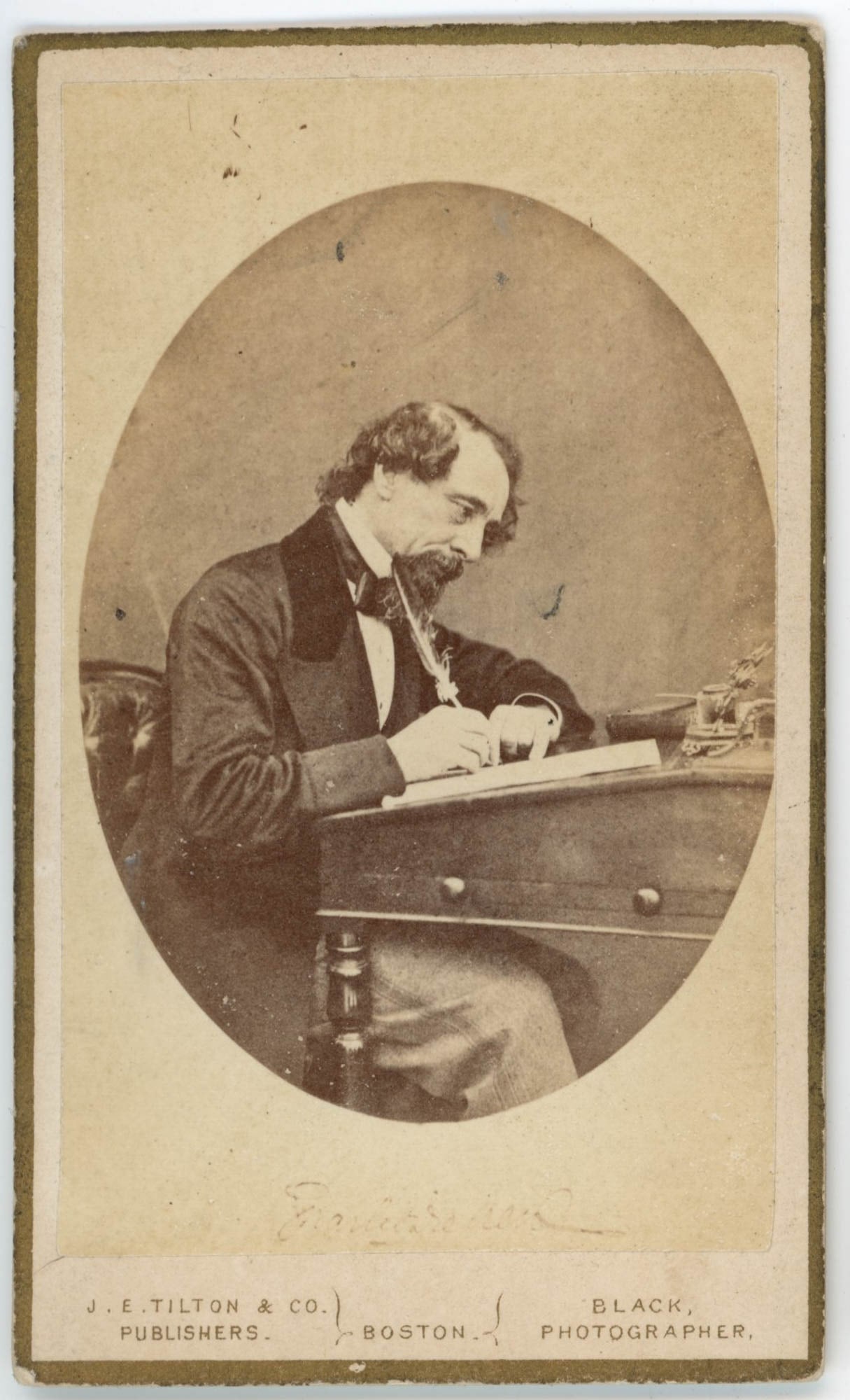 CDV, Charles Dickens, Black Photographer, Boston, Writing at Desk (1 of 2)