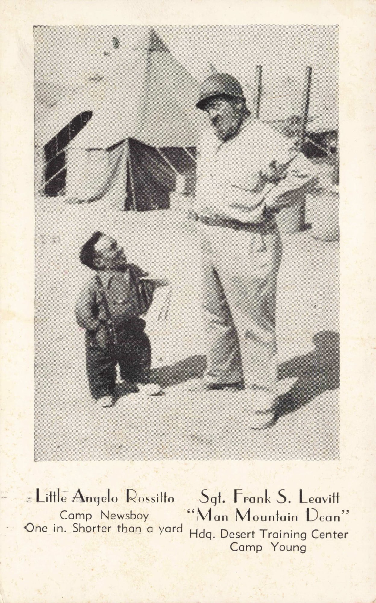 Real Photo Postcard, Midget Angelo Rossitto and Man Mountain Dean, Camp Young (1 of 2)
