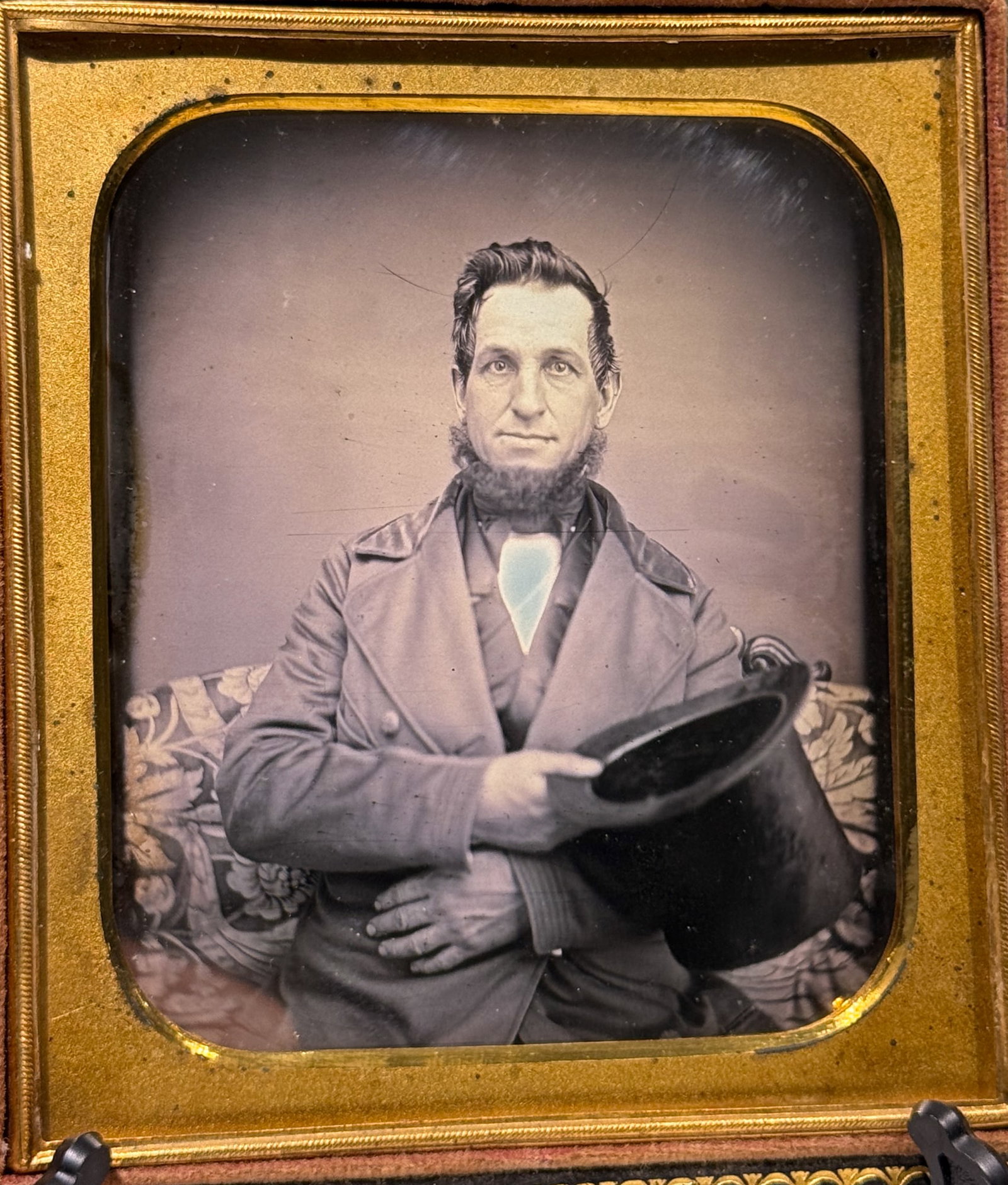 Quarter Plate Daguerreotype, Man with Beaver Top Hat (1 of 6)