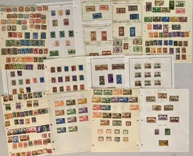 Egypt Stamp Collection 1879-1952, 1953-1993, Lot of 19 pages: Egypt 1879-1952 King Fuad/Farouk eras, 1953 Post-Coup d’Etat era, 1970s United Arab Emirate Republic to 1993. FEATURED: (2) A12 1884 Sphinx & Pyramid unused. 46 SOUDAN OP, 1927-37 King Fuad 142-146