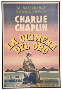 Original 1925 Charlie Chaplin "Gold Rush" Full Size, Spanish Language Movie Poster: Rare Spanish Language "La Quimera del Oro" Full Size Movie Poster of Charlie Chaplin's 1925 "Gold Rush", released by United Artists.This gorgeous stone lithograph original print features Charlie