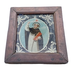 Antique Saint Dominic Retalbo Reverse Painting on Glass, Italy