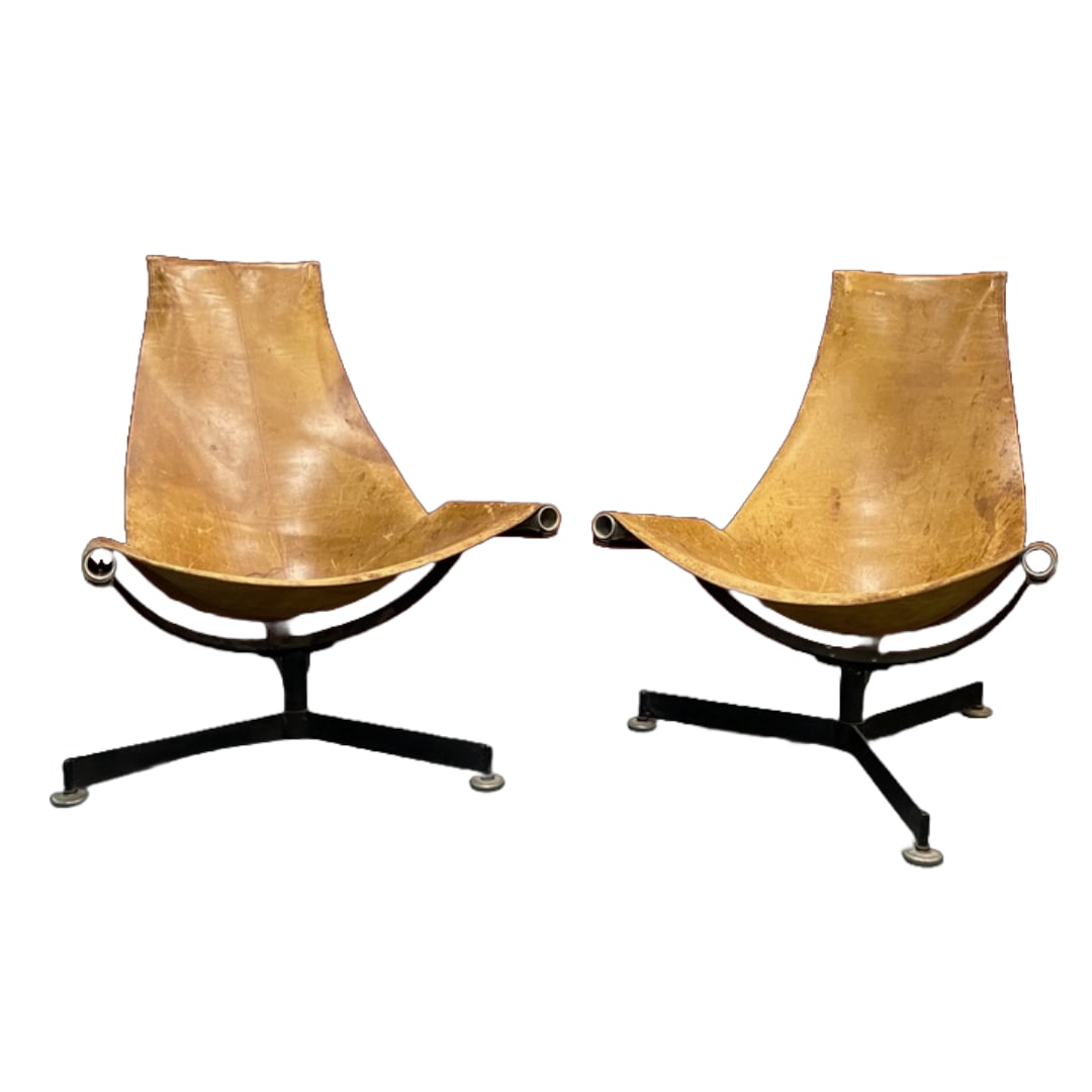 Max Gottschalk (1909-2005), Leather and Iron Sling Chairs, Tucson, c. 1965, Lot of 2 (1 of 5)