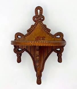 Carved Wood Victorian Wall Shelf, 19th C.: Carved wood Victorian wall shelf, tassled rope motifs, original finish.19th c.