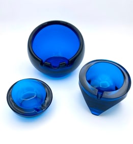 Bluenique Blue Glass Ashtray Set of 3, by Viking Glass