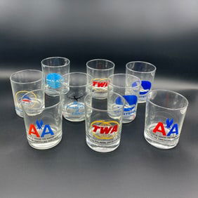 Vintage Airline Advertising Glass Tumblers, Set of 9