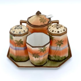 Antique Morimura Brothers Tropical Porcelain Condiment Set, Japan 1921
