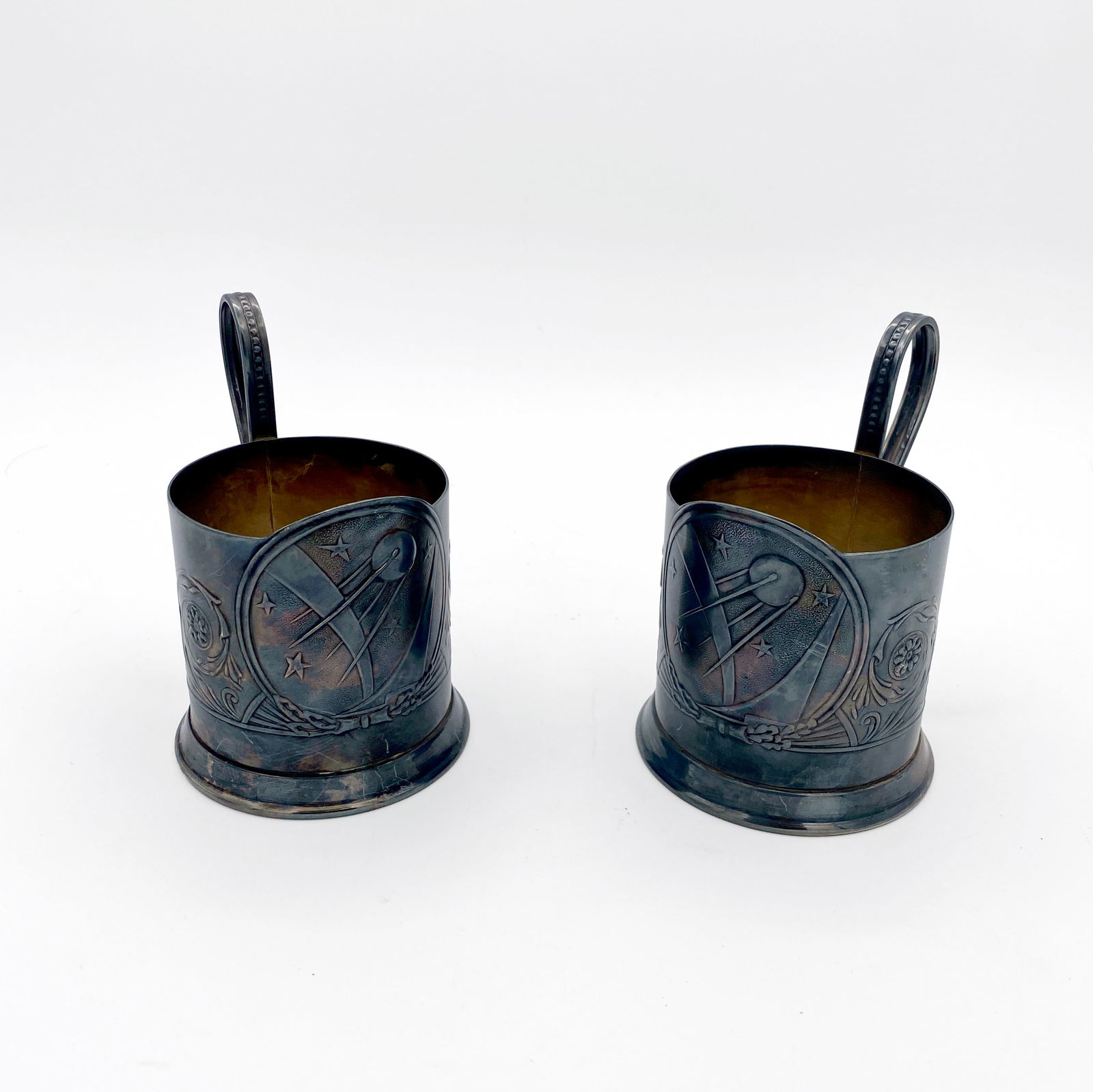 Vintage Soviet Sputnik Tea Glass Cup Holder Melchior Podstakannik, Set of 2 (1 of 6)
