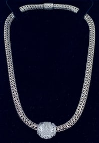 John Hardy Diamond Pendant 925 Silver Necklace w/ 18k Yellow Gold Accents