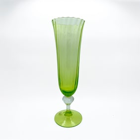 Large Fluted Vintage Uranium Glass Flower Vase