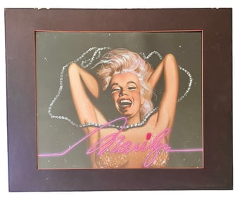 Marilyn Monroe Nude painting with acrylic text on Mylar overlay, by Bruce Alexander