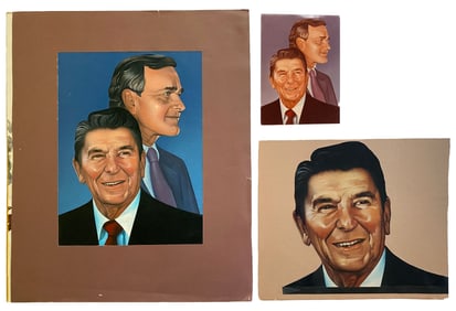 Ronald Reagan and George H.W. Bush Portrait – colored pencil, airbrush on art board