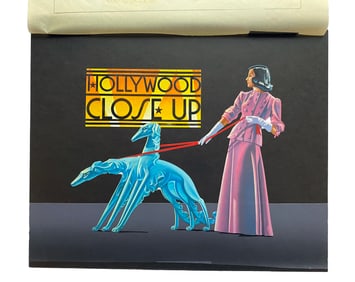 Hollywood Close Up Fashion Report, KABC Graphic. Art Deco Hollywood Actress w/ Greyhounds
