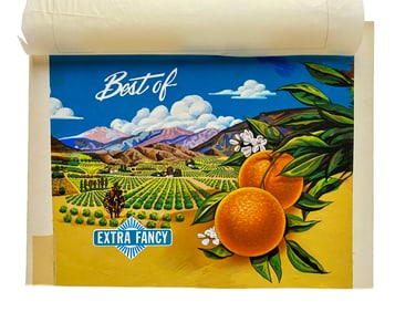 Best of AM, KABC Graphic, Citrus Crate Label Motif, Acrylic, Airbrush & Pencil cut out/paste up comp