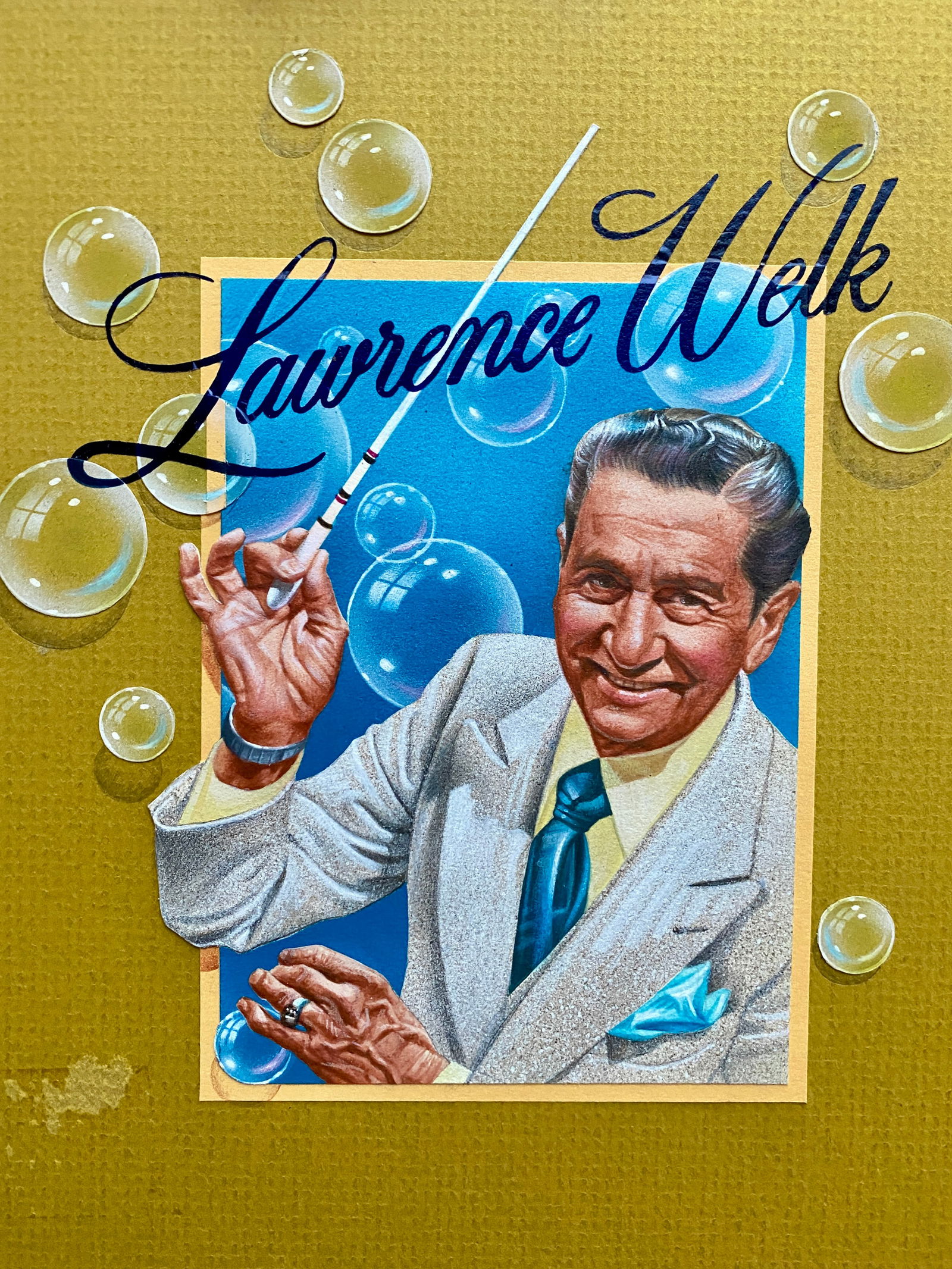 Lawrence Welk Graphic, Airbrush & Pencil cut out/paste up composite on Art Board (Lot of Two) (1 of 3)