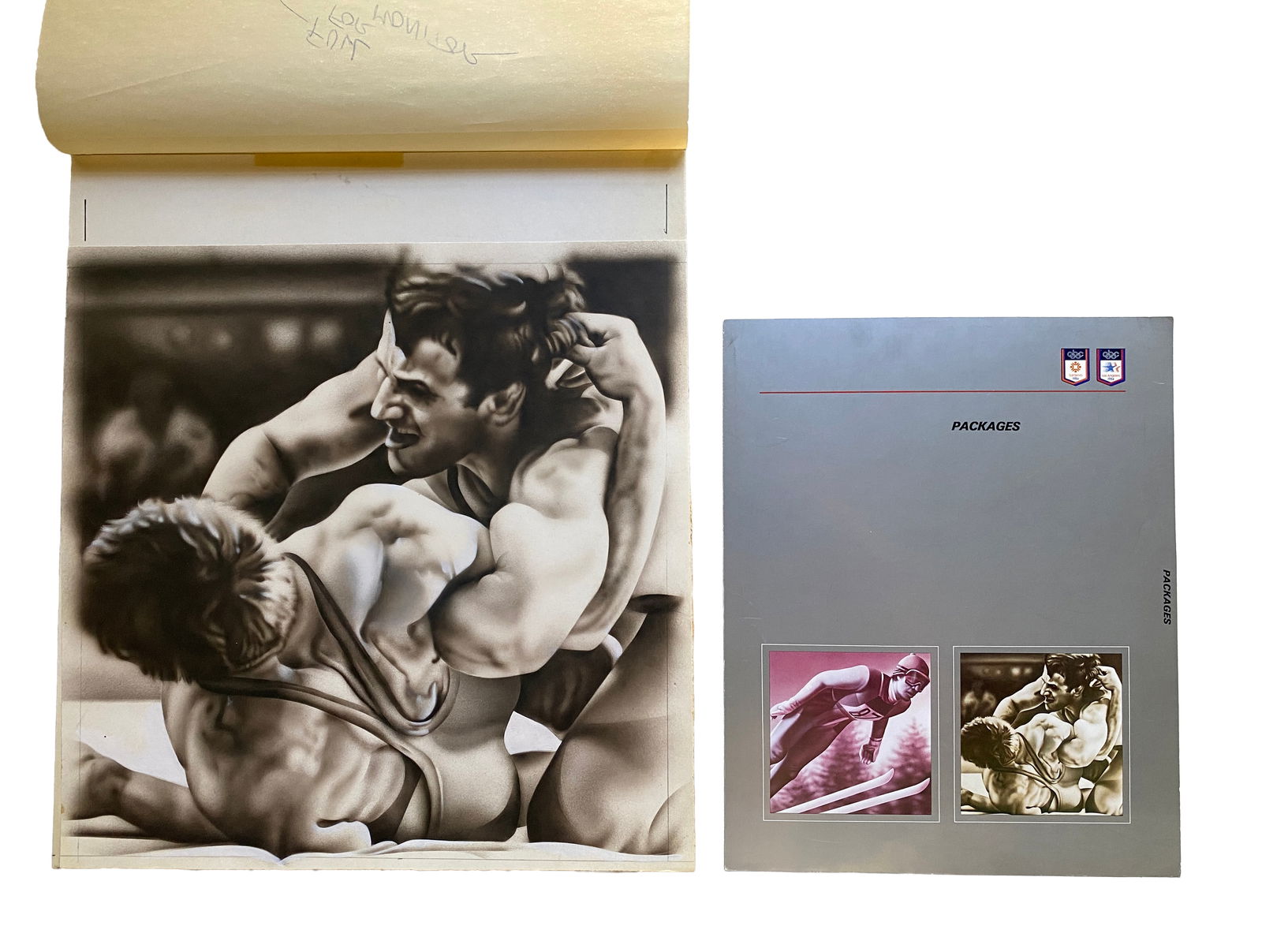 Olympic Wrestlers, Airbrush. 1984 Summer Olympics, Los Angeles (Lot of 2) (1 of 2)