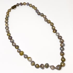 Bronze Biwa Pearl Necklace with Obi Dome Clasp