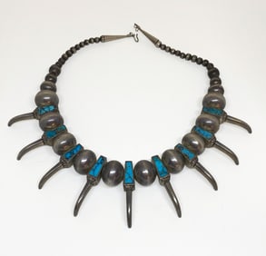 Large Turquoise and Silver Bear Claw Necklace
