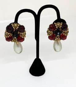 Teardrop Pearl with Ruby Earrings