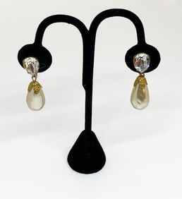 Tear Drop Crystal and Faux Pearl Earrings