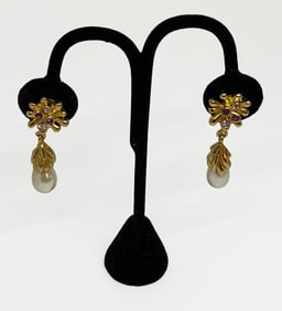 Christian Lacroix Multi-Jewel Pendant Earrings