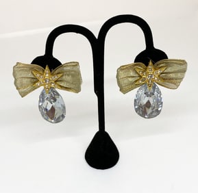 Goldtone Star with Crystal Pendant Earrings